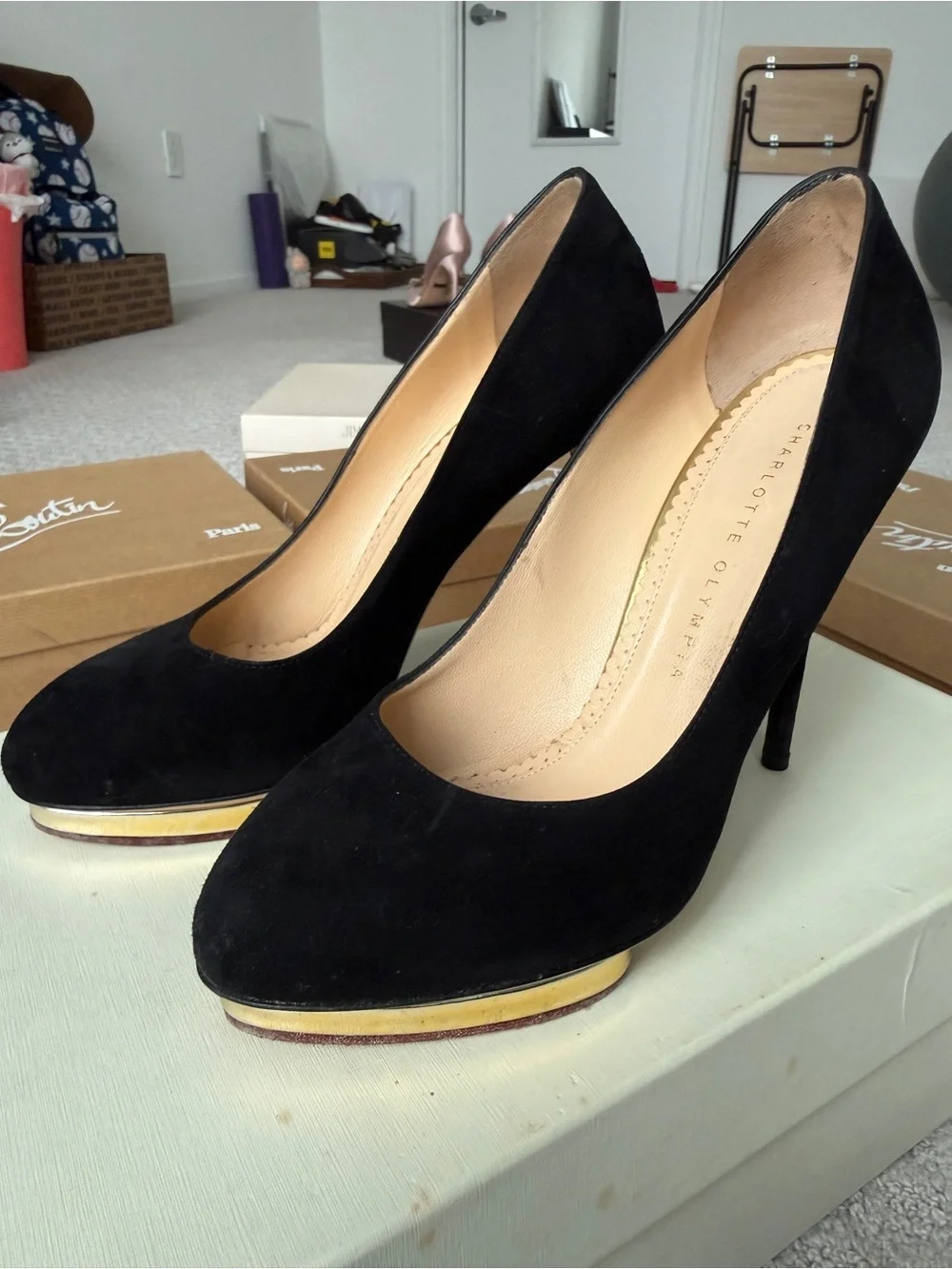 Charlotte Olympia Black Suede Pumps